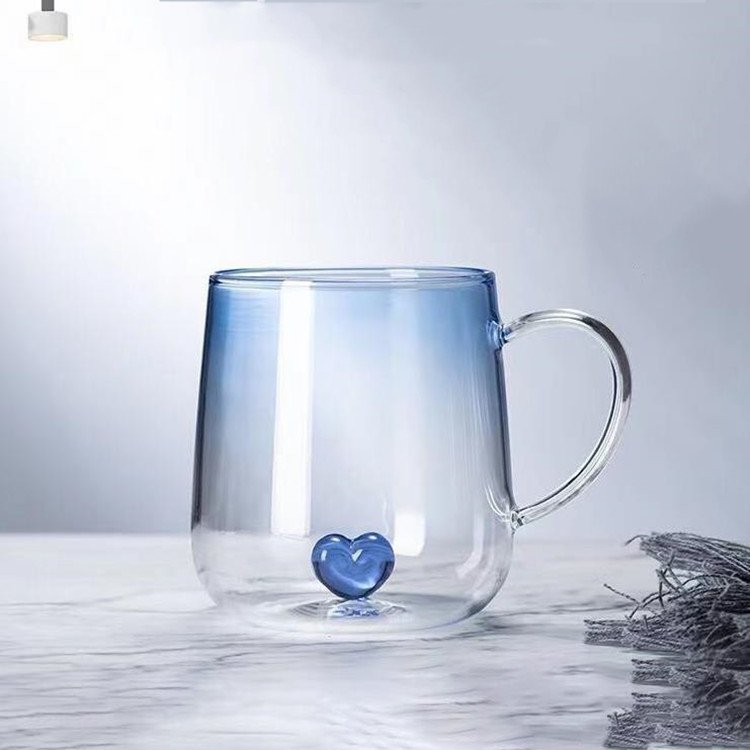 Heart Glass Single Layer Blue Sweetheart Warm Heart Cups With Creative Love Milk Juice Mug Glass Water Cup