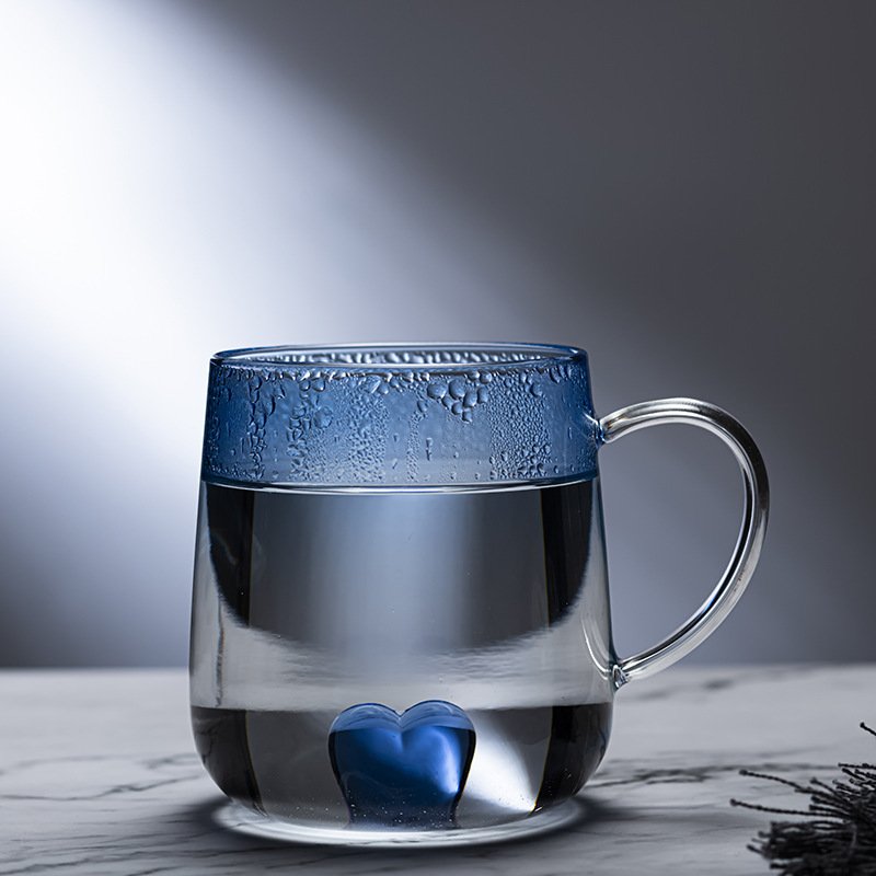 Heart Glass Single Layer Blue Sweetheart Warm Heart Cups With Creative Love Milk Juice Mug Glass Water Cup