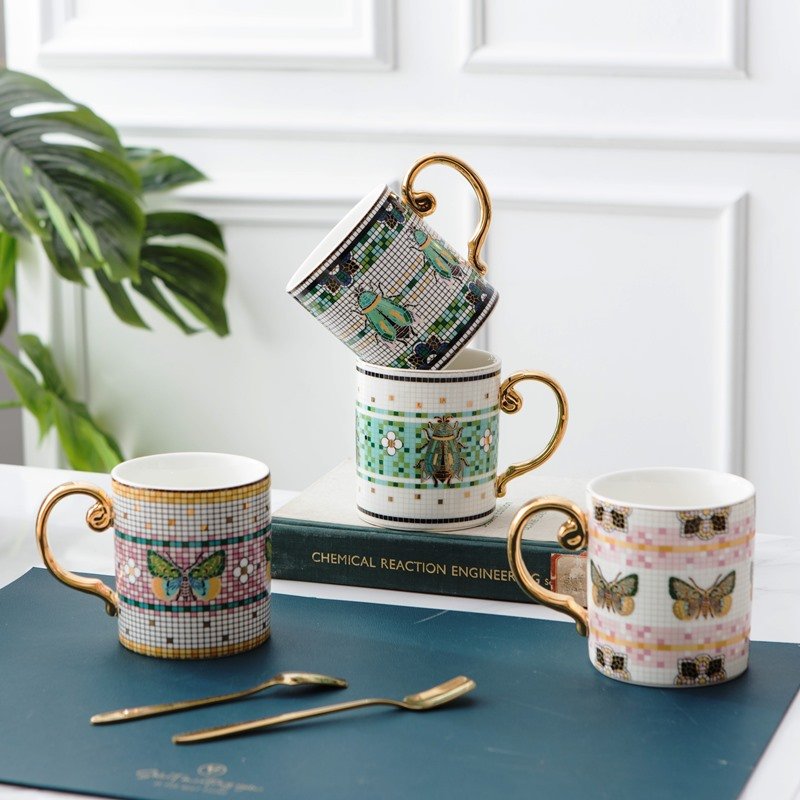 Wholesale Luxury Gold Handle Ceramic Mug Porcelain Mugs Ceramic Tea Cups Gold Rim Cups and Mugs Coffee Cups