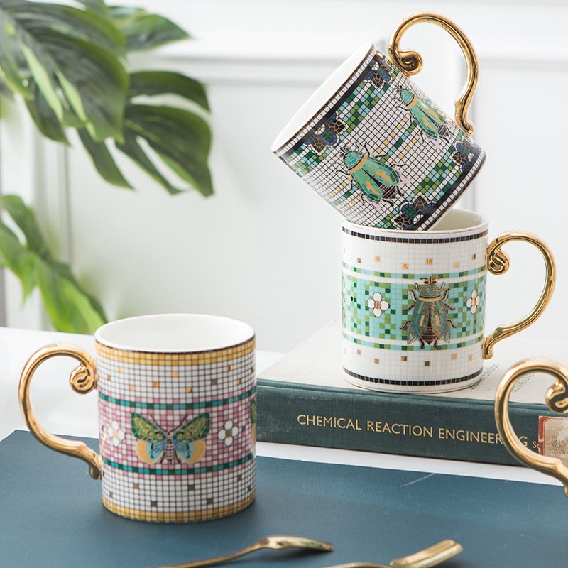 Wholesale Luxury Gold Handle Ceramic Mug Porcelain Mugs Ceramic Tea Cups Gold Rim Cups and Mugs Coffee Cups
