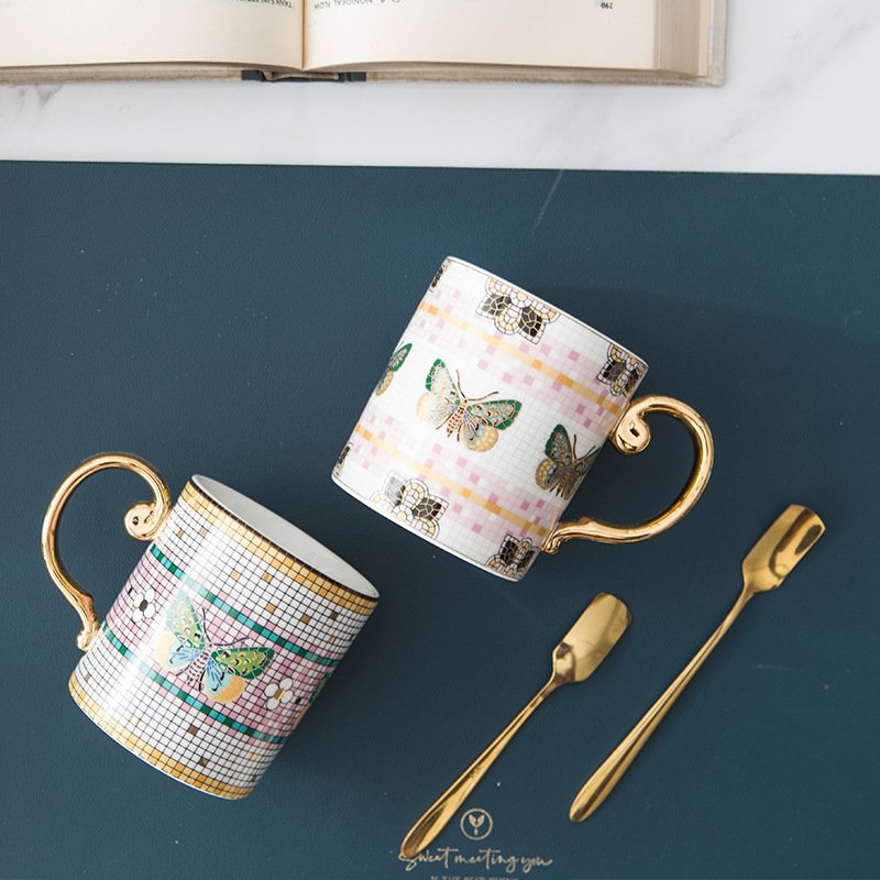 Wholesale Luxury Gold Handle Ceramic Mug Porcelain Mugs Ceramic Tea Cups Gold Rim Cups and Mugs Coffee Cups