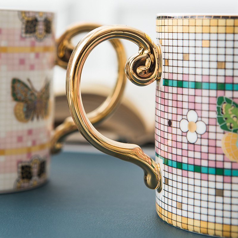 Wholesale Luxury Gold Handle Ceramic Mug Porcelain Mugs Ceramic Tea Cups Gold Rim Cups and Mugs Coffee Cups