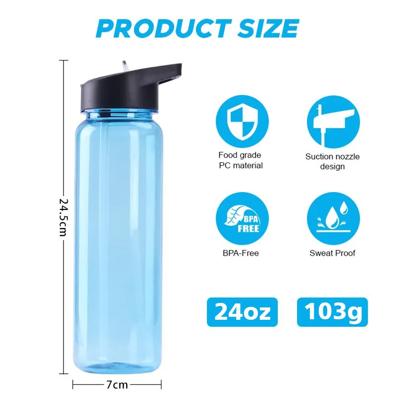 Wholesale 24oz Colored Clear Sustainable Large capacity portable Sport Water Tumbler Plastic Water Bottles with Jugs and Hooks