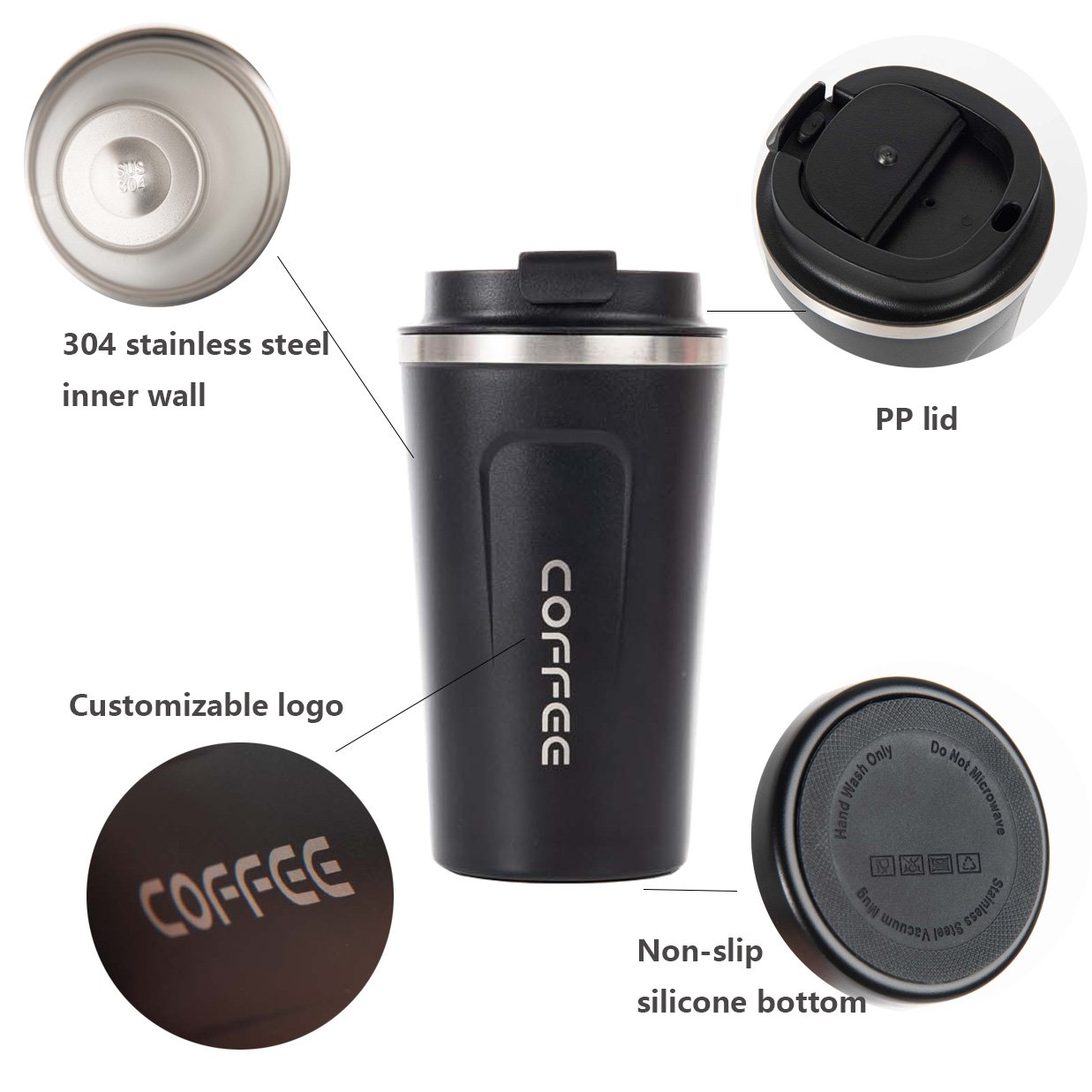 Custom LOGO 17oz 380ml 510ml Stainless Steel Tumbler Insulated Thermal Cups Travel Coffee Mug With LED Lid