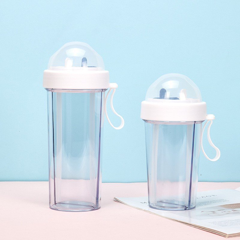 Casual Style Plastic Cup Double Drink Water Cup With Detachable Straw Outdoor Sports Portable Travel Mug Water Bottle