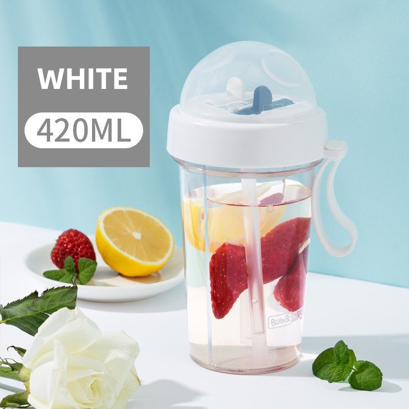 Casual Style Plastic Cup Double Drink Water Cup With Detachable Straw Outdoor Sports Portable Travel Mug Water Bottle