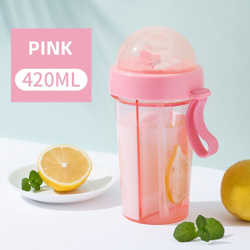 Casual Style Plastic Cup Double Drink Water Cup With Detachable Straw Outdoor Sports Portable Travel Mug Water Bottle