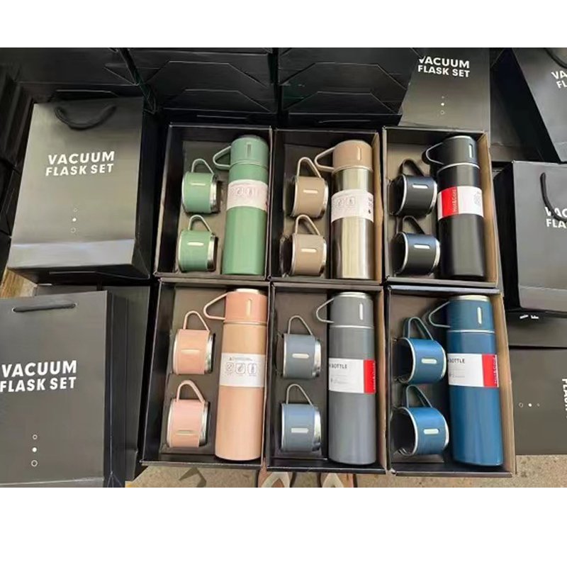 Vacuum Flask Bottle Thermos Cup Stainless Steel Double Wall Travel Logo Custom Wholesale 500ml Gift BUSINESS One Cup Two Lid