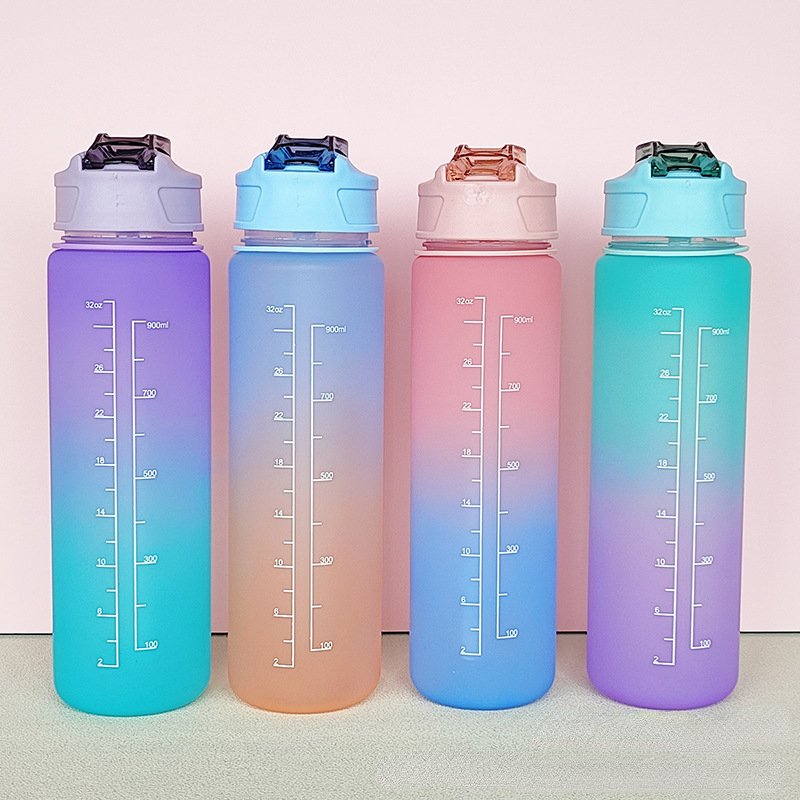 Portable Gym Girls Water Bottles 32oz Motivational Sports Water Bottle with Straw and Time Marker Leakproof New Water Bottle
