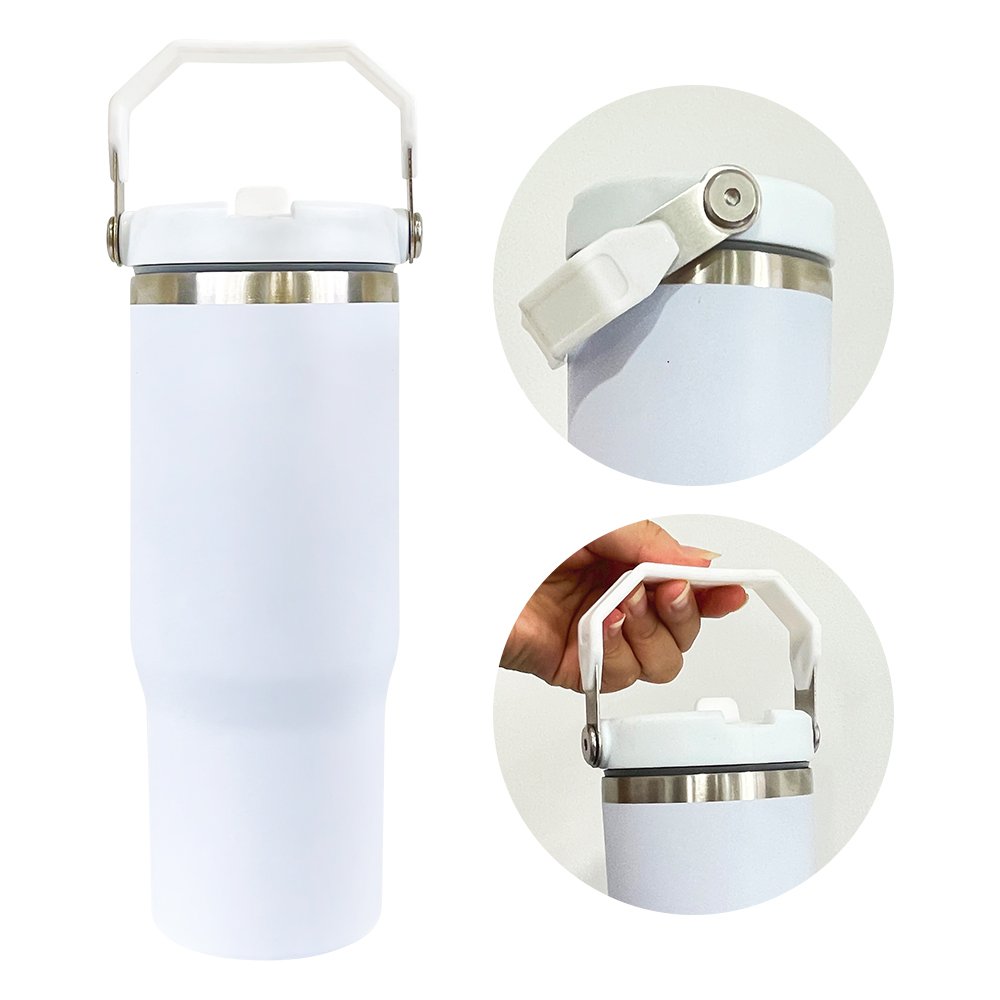 blank sublimation 30oz matte colored sports Flip Straw water bottle with handle For Heat Press Printing for cold drinks