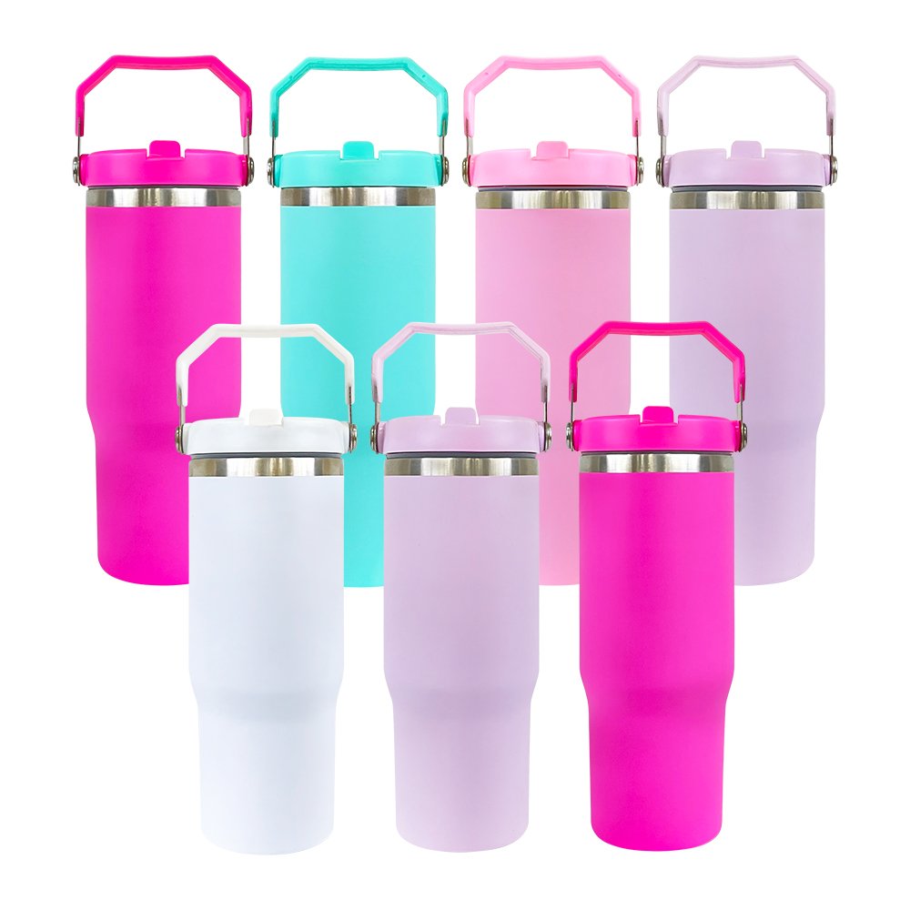 blank sublimation 30oz matte colored sports Flip Straw water bottle with handle For Heat Press Printing for cold drinks
