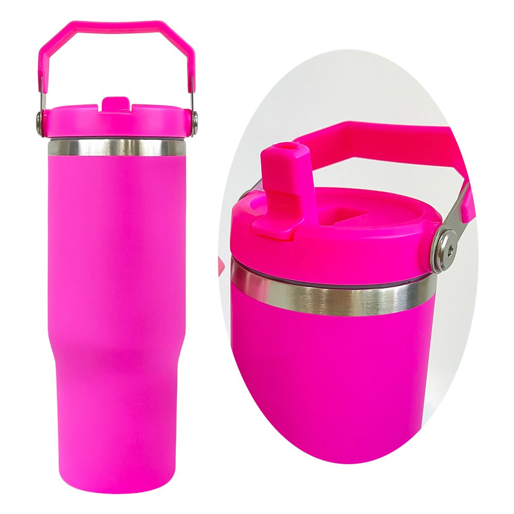 blank sublimation 30oz matte colored sports Flip Straw water bottle with handle For Heat Press Printing for cold drinks