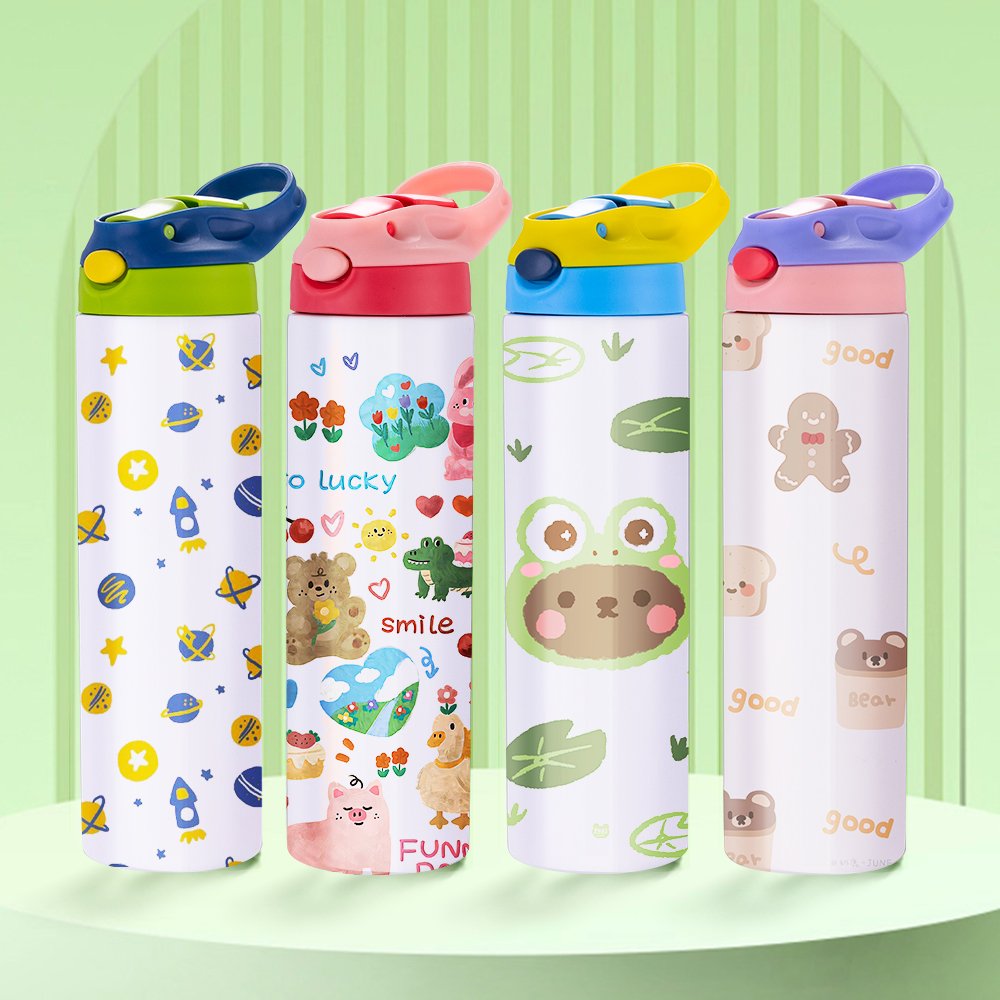 US Warehouse 20 OZ White Straight Tumblers Colorful Flip Tops Sublimation Blanks Double Wall Stainless Steel Sport Water Bottle