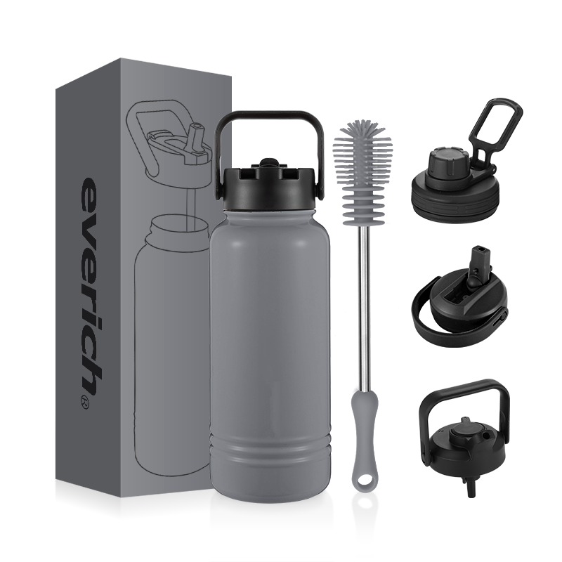 32 oz Customized Vacuum Flask Reusable Double Wall Insulated Stainless Steel Water Bottles with 3 Lids Bulk