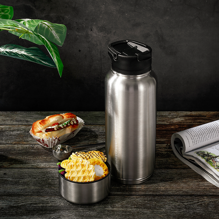 32 oz Customized Vacuum Flask Reusable Double Wall Insulated Stainless Steel Water Bottles with 3 Lids Bulk