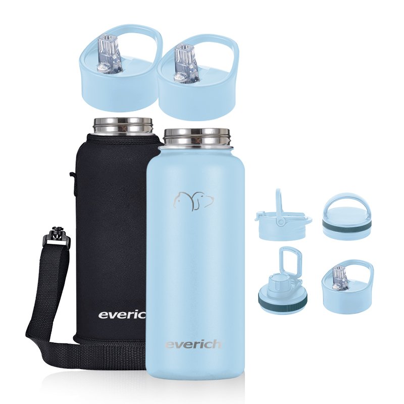 32 oz Customized Vacuum Flask Reusable Double Wall Insulated Stainless Steel Water Bottles with 3 Lids Bulk