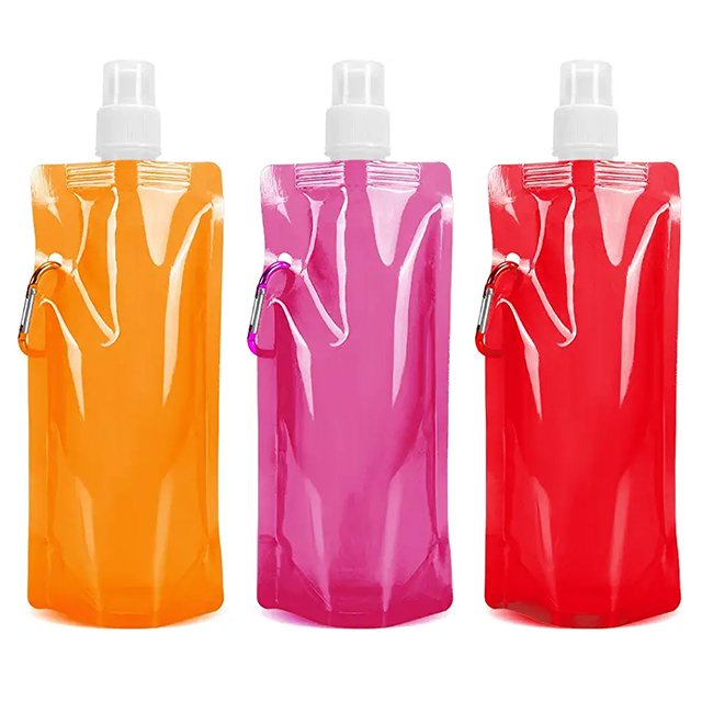 Custom Logo Canteen Water Drinking Bottle Collapsible Foldable Water Bottles Sport Water Bags With Carabiner for Camping