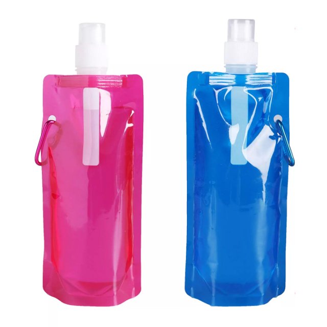 Custom Logo Canteen Water Drinking Bottle Collapsible Foldable Water Bottles Sport Water Bags With Carabiner for Camping