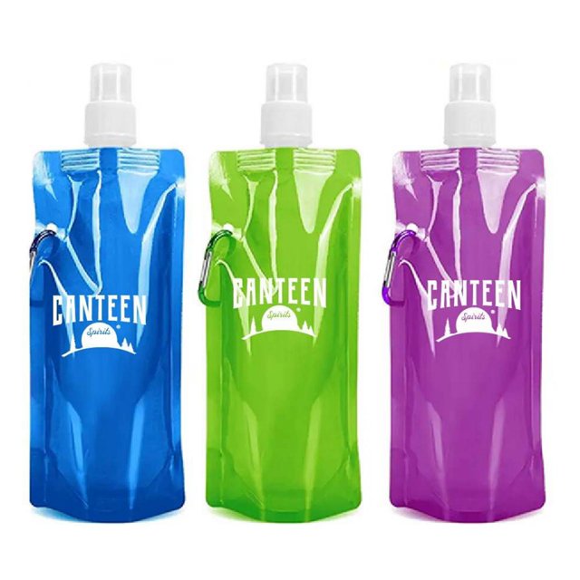 Custom Logo Canteen Water Drinking Bottle Collapsible Foldable Water Bottles Sport Water Bags With Carabiner for Camping