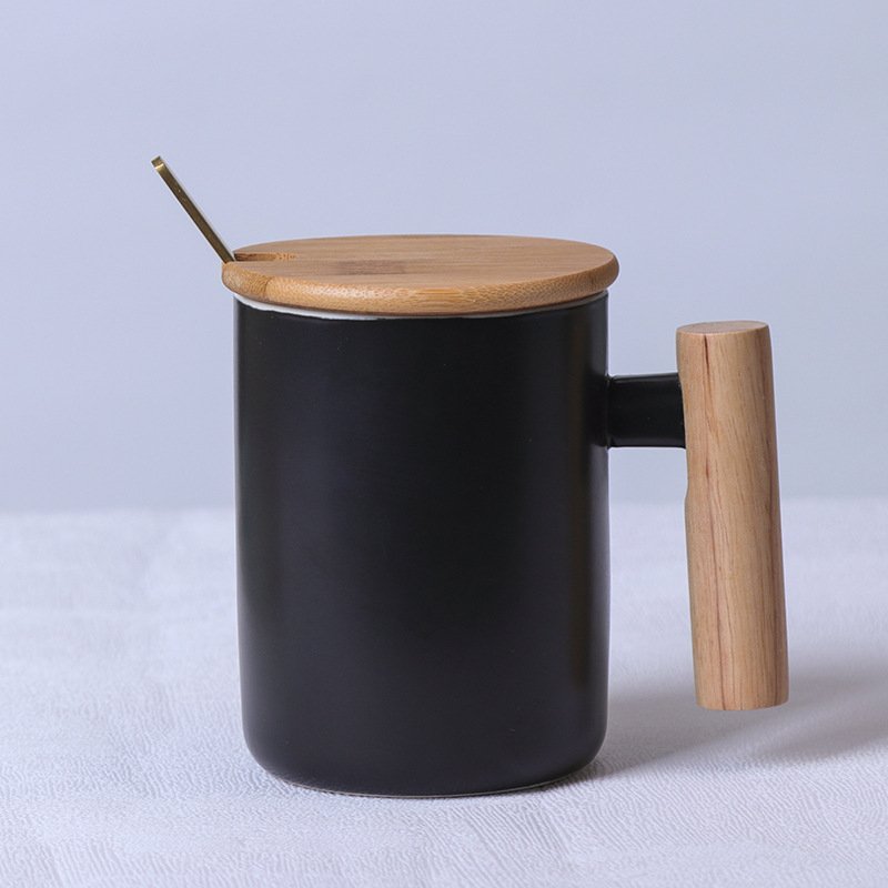 New sale gift porcelain coffee mug set custom logo 301-400ml ceramic tumbler cups ceramic coffee mugs with wooden handle