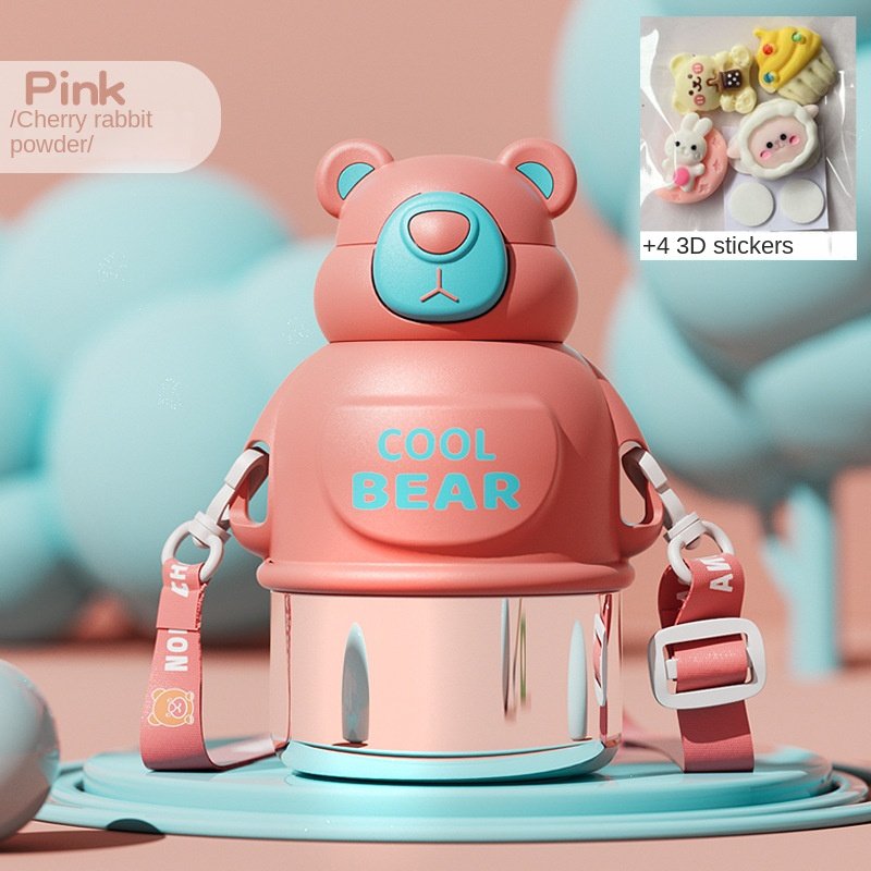 620ml High Quality Stainless Steel Bear Water Bottle For Kids Thermos Flasks With Straw Portable Cute Tumblers Cup