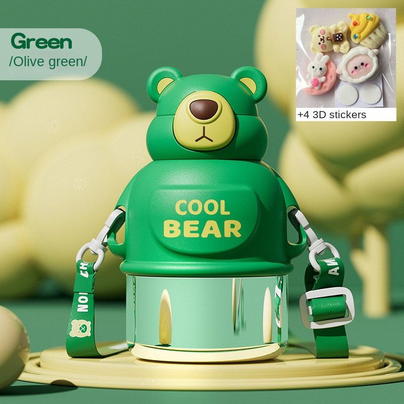 620ml High Quality Stainless Steel Bear Water Bottle For Kids Thermos Flasks With Straw Portable Cute Tumblers Cup