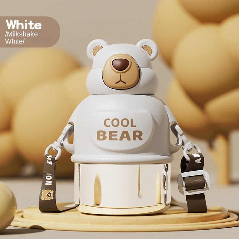 620ml High Quality Stainless Steel Bear Water Bottle For Kids Thermos Flasks With Straw Portable Cute Tumblers Cup