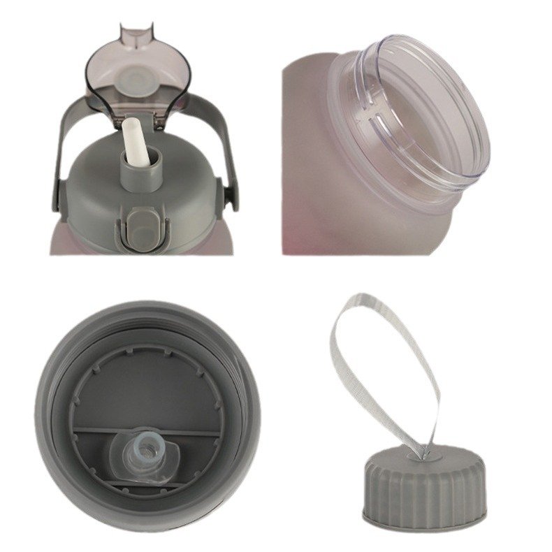 2L big capacity frosted 3 en 1 botelle de agua drinking kettle gym fitness motivational plastic sports water bottle with straw