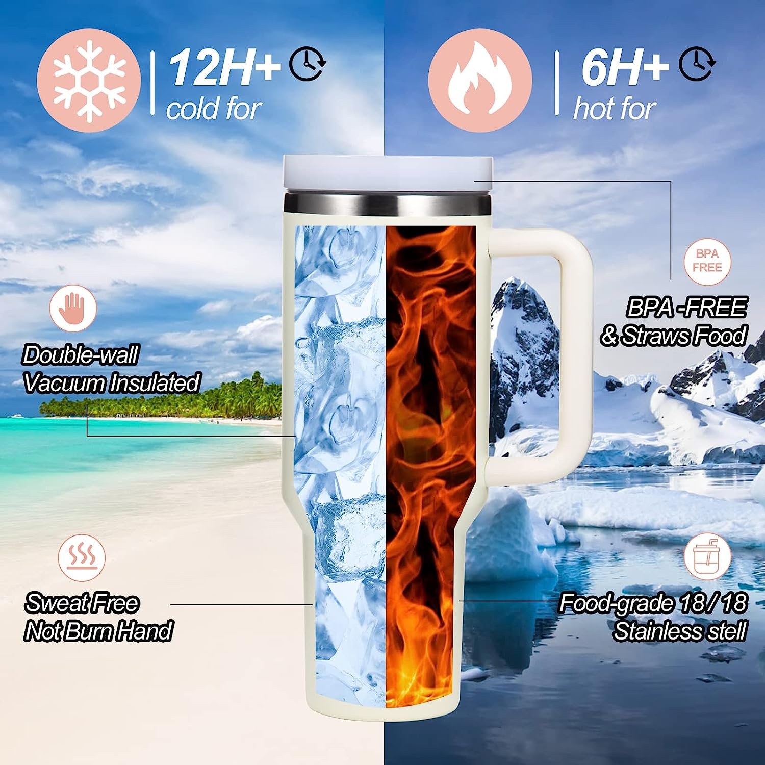 Custom 40 Oz Stainless Steel Travel Tumbler Stainless Steel Double Wall Vacuum Metal Cup Travel Coffee Mug With Handle