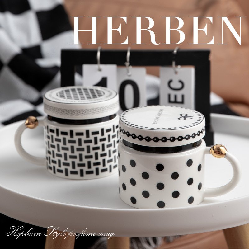 Creative Black White Polka Dots Ceramic Coffee Mug Luxury Hepburn Style Tea Cup with Porcelain Milk Breakfast Cover Party Gift