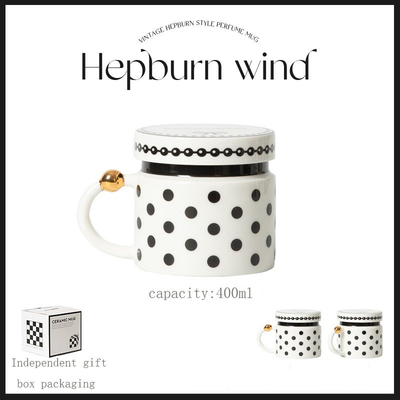 Creative Black White Polka Dots Ceramic Coffee Mug Luxury Hepburn Style Tea Cup with Porcelain Milk Breakfast Cover Party Gift