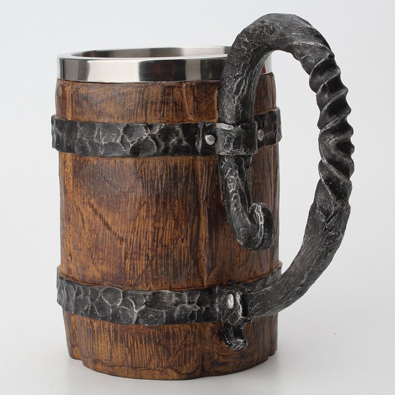 Large Capacity Barrel Beer Wood Cup Stainless Steel Mug with Handle