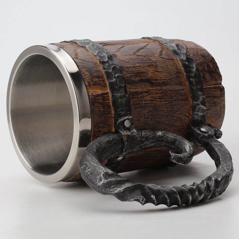 Large Capacity Barrel Beer Wood Cup Stainless Steel Mug with Handle