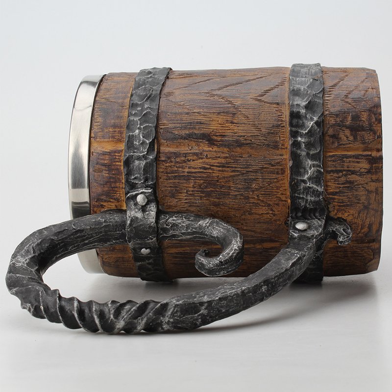 Large Capacity Barrel Beer Wood Cup Stainless Steel Mug with Handle