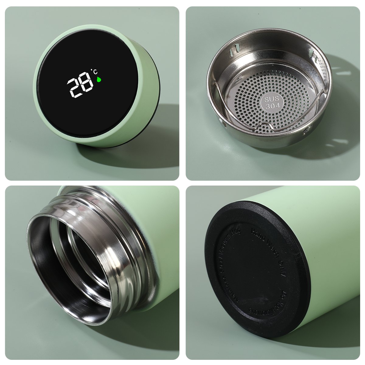 500ml 800ml 1000ml custom logo vacuum flask with tea infuse digital led temperature display smart water bottle