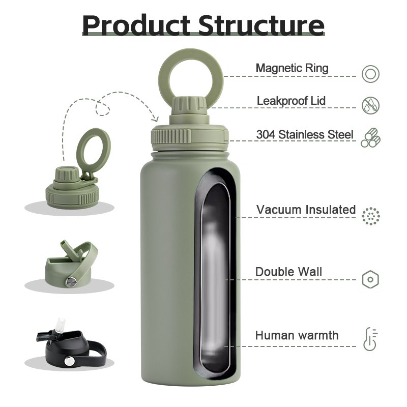 Custom logo smart 32oz double wall vacuum flasks insulated stainless steel magnetic magsafe water bottle with phone holder