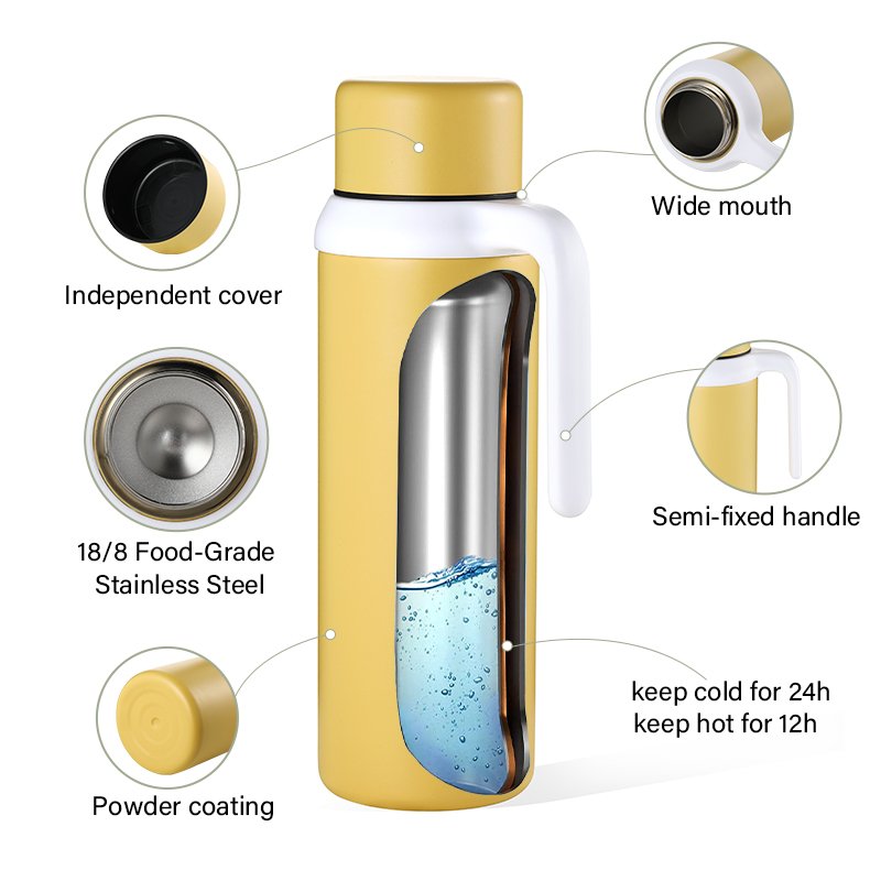 EVERICH BPA free custom logo color double wall stainless steel water bottle with handle travel camping vacuum flask