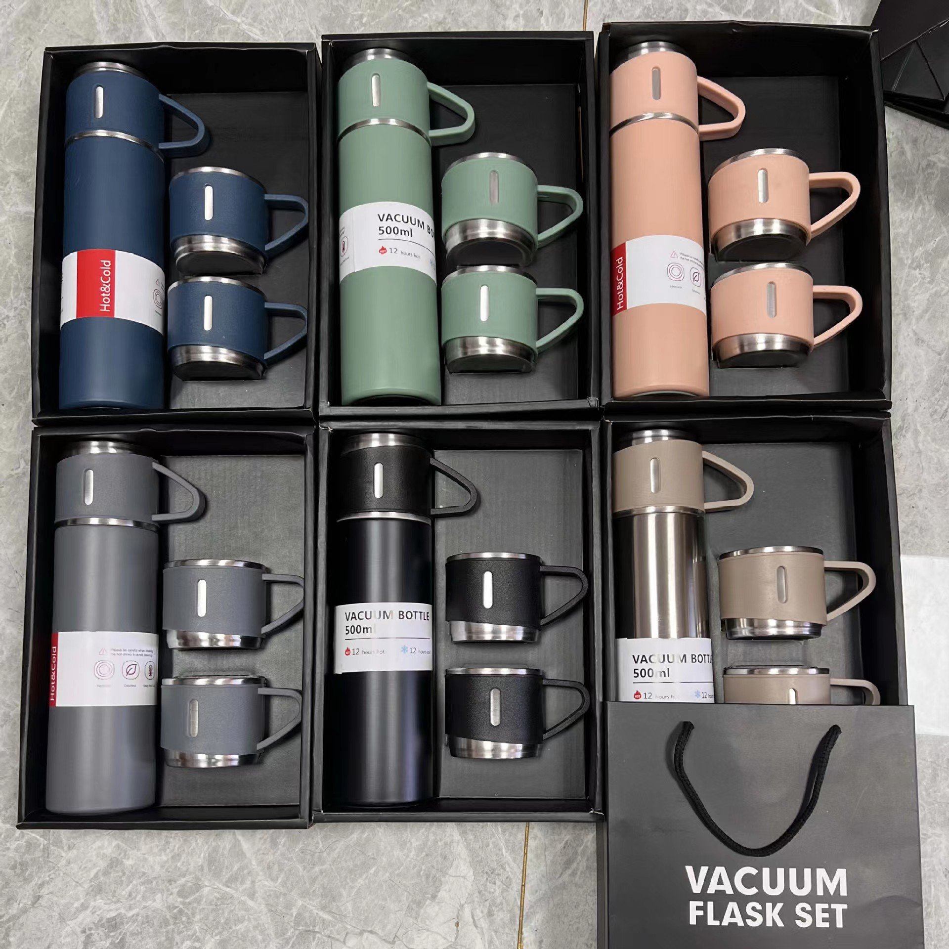 Gift Set Water Bottle Thermos Flask With 2 Cups Stainless Steel Thermos Bottle Vacuum Flask Hot Water Bottle Gift Set