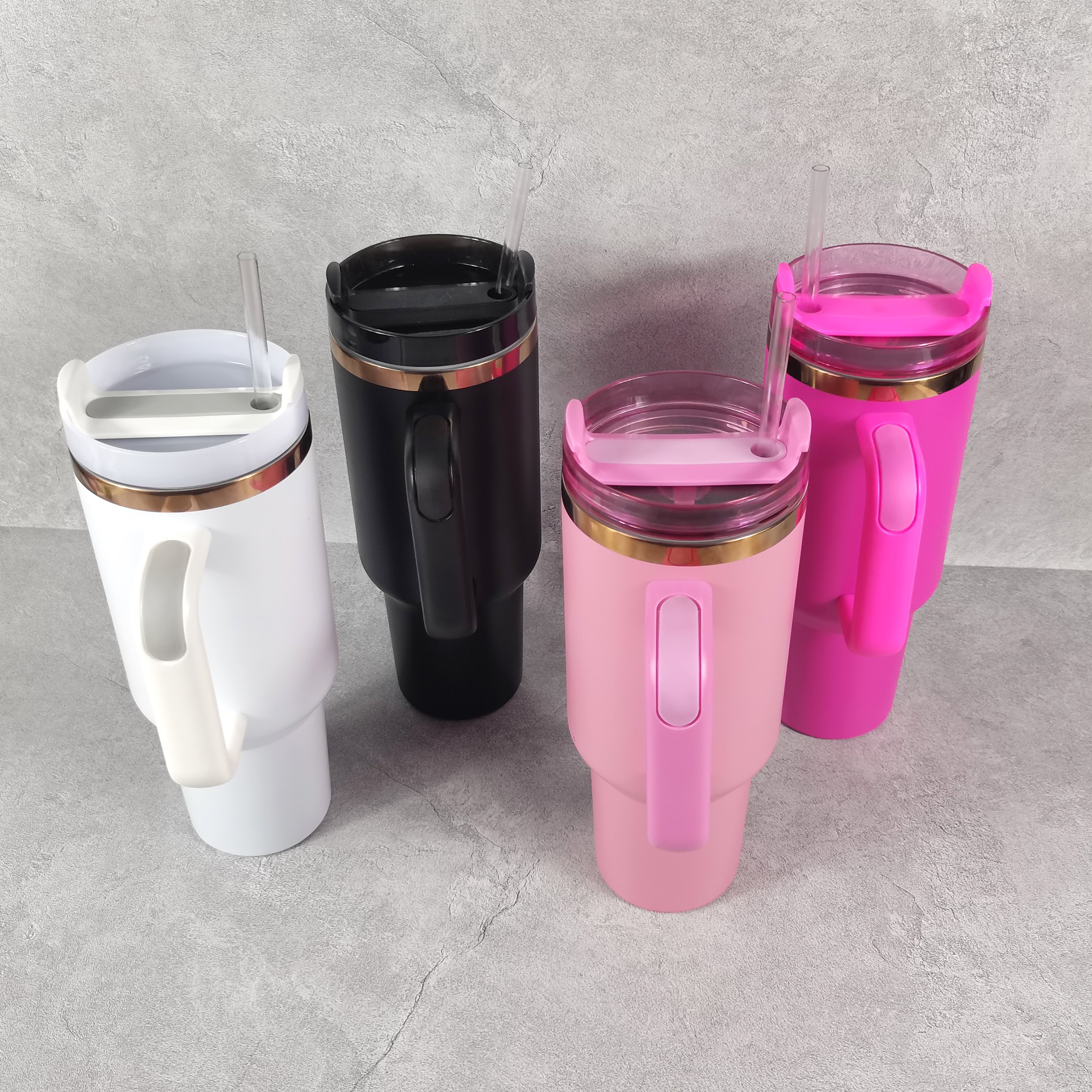 USA warehouse stainless steel handle water bottle 40oz copper plated powder coated cup double walled tumbler with lids and straw