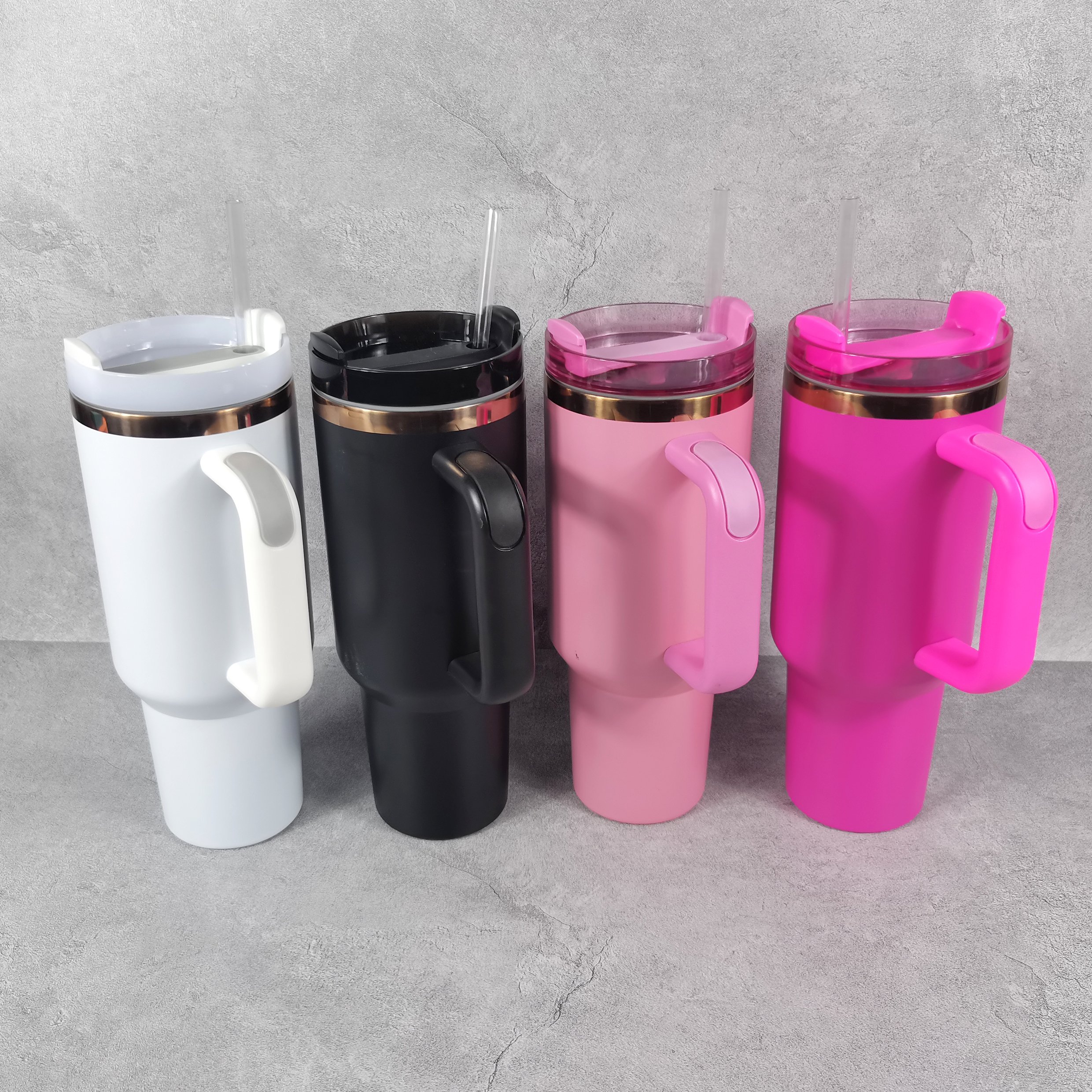 USA warehouse stainless steel handle water bottle 40oz copper plated powder coated cup double walled tumbler with lids and straw