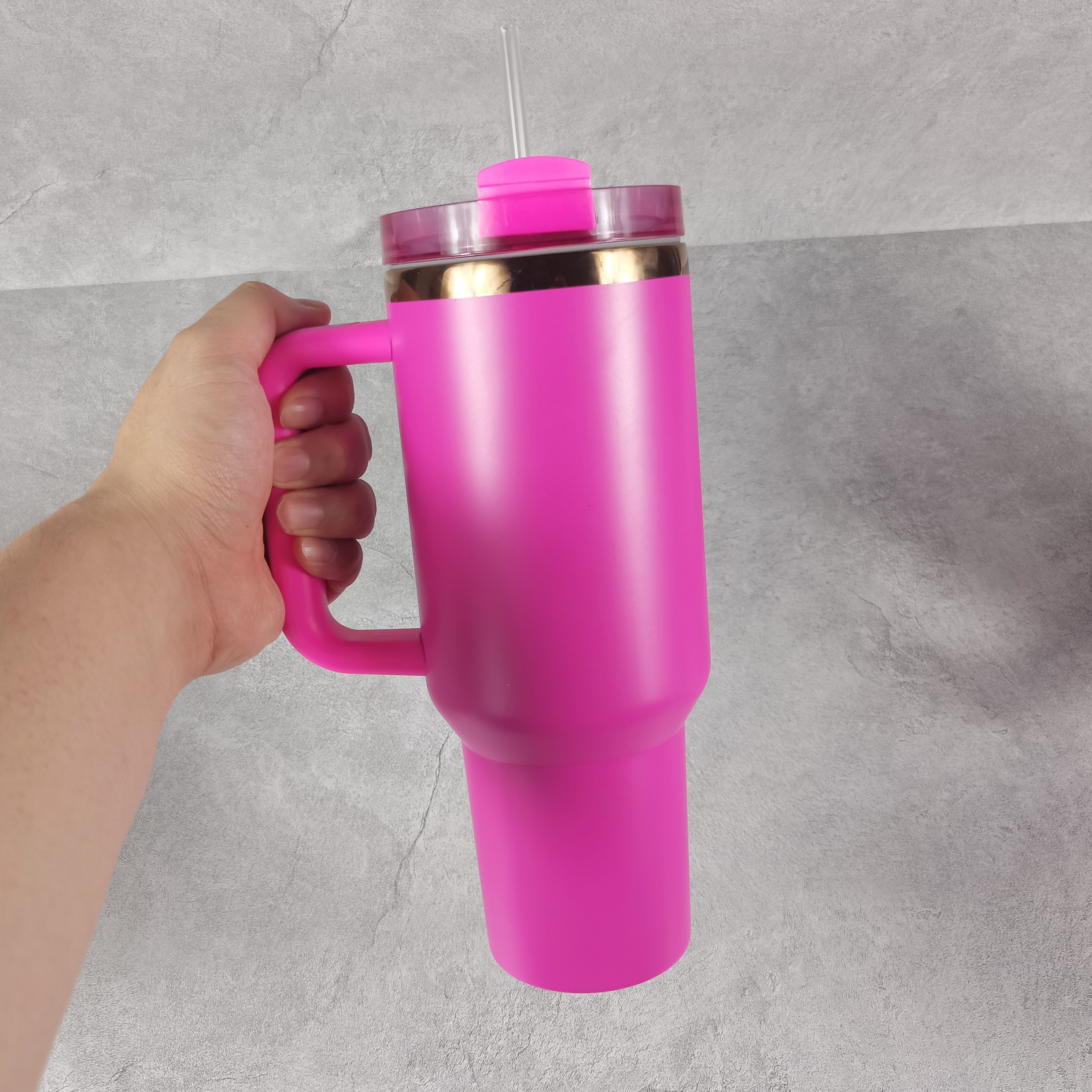 USA warehouse stainless steel handle water bottle 40oz copper plated powder coated cup double walled tumbler with lids and straw