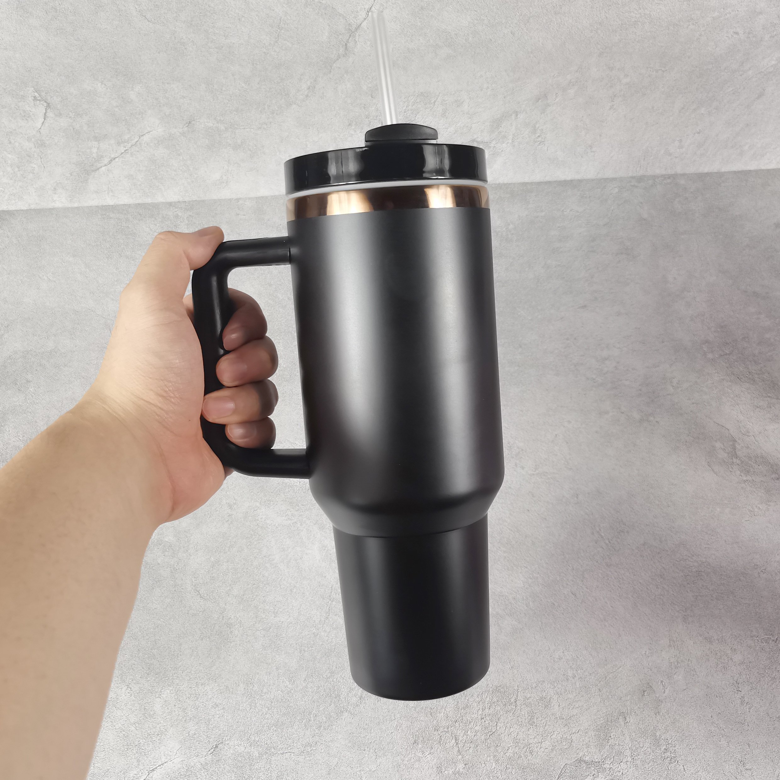 USA warehouse stainless steel handle water bottle 40oz copper plated powder coated cup double walled tumbler with lids and straw