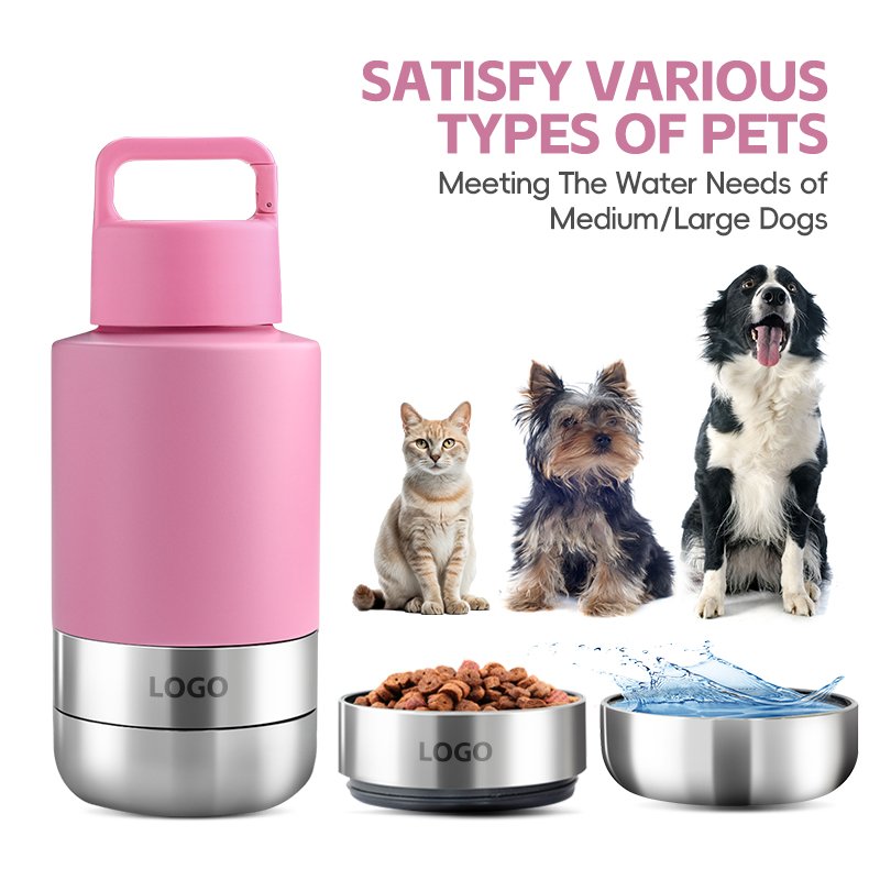 Custom Logo 3 In 1 Style 32oz Portable Travel Pet Feeder Bowl Set Stainless Steel Outdoor Dog Water Bottle
