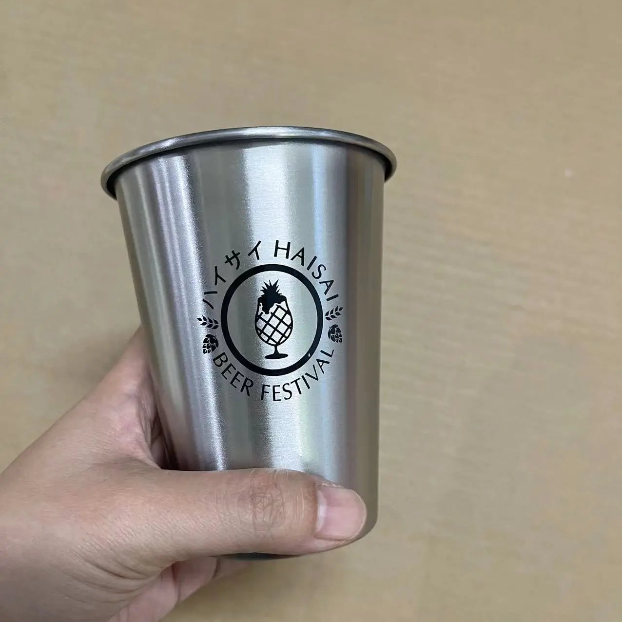 Custom logo Stainless Steel Water Cups Wine Tumbler Single Layer Cold Beverage Beer Cups Rolled edge mug