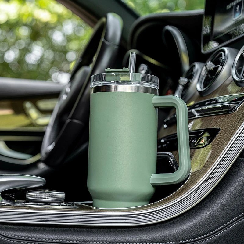 40oz Stainless Steel Thermos Mug With Handle Double Decker Car Coffee Cup Travel Kettle Bottles