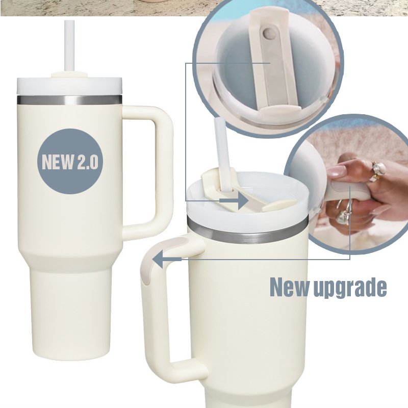 40oz Stainless Steel Thermos Mug With Handle Double Decker Car Coffee Cup Travel Kettle Bottles