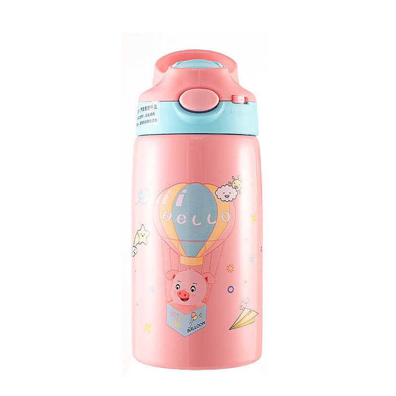 Hot Wholesale 400ml Cute Kids Vacuum Flask With Silicone Straw Stainless Steel Children Thermos Mug Baby Thermo Water Kettle Cup