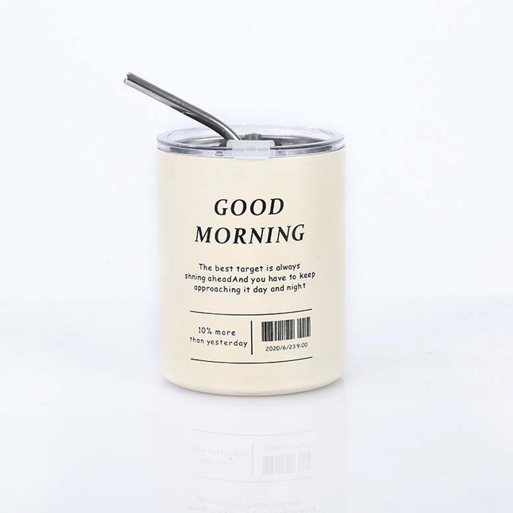Chinese manufacturer wholesale stainless steel mug coffee tumbler 350ml cream color insulated water bottle with straw