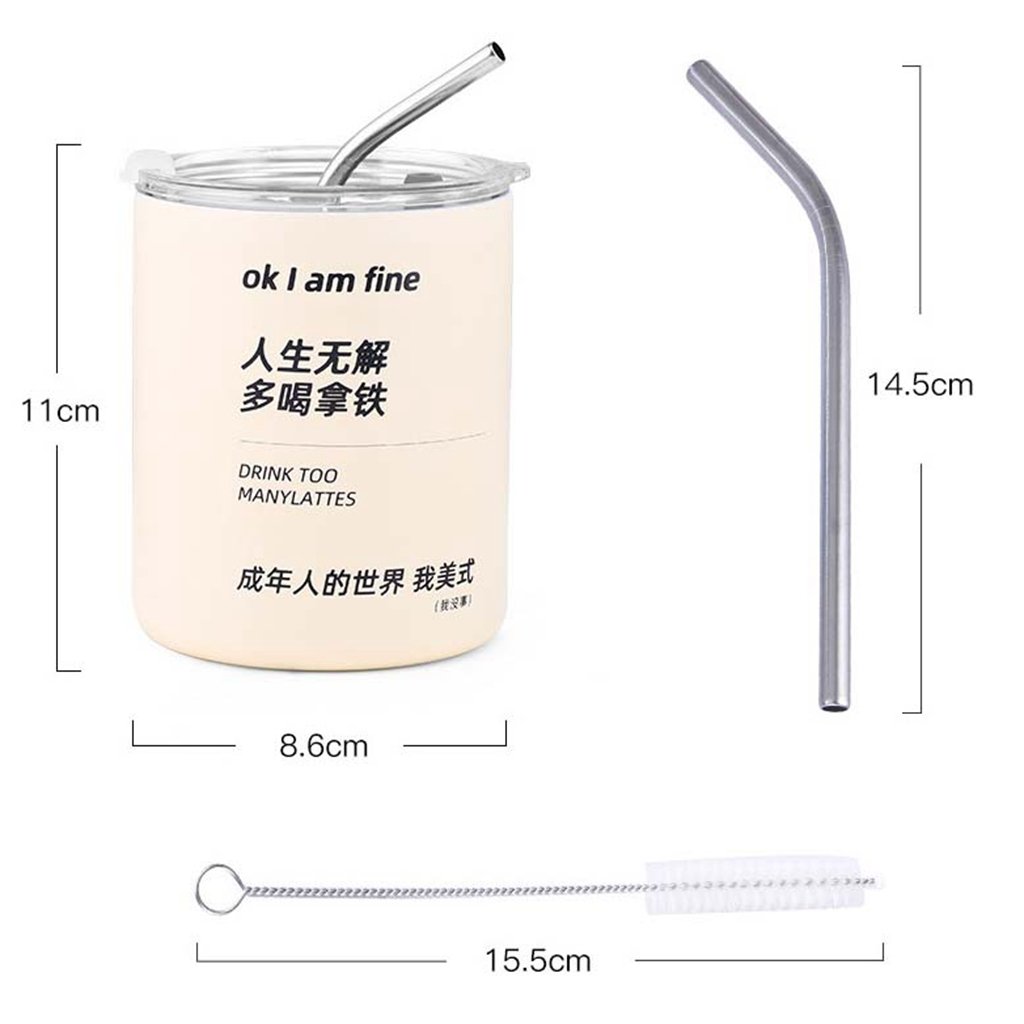 Chinese manufacturer wholesale stainless steel mug coffee tumbler 350ml cream color insulated water bottle with straw