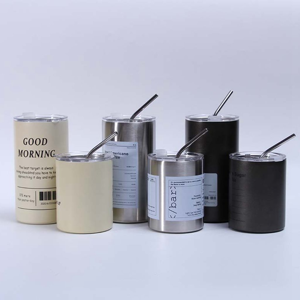 Chinese manufacturer wholesale stainless steel mug coffee tumbler 350ml cream color insulated water bottle with straw